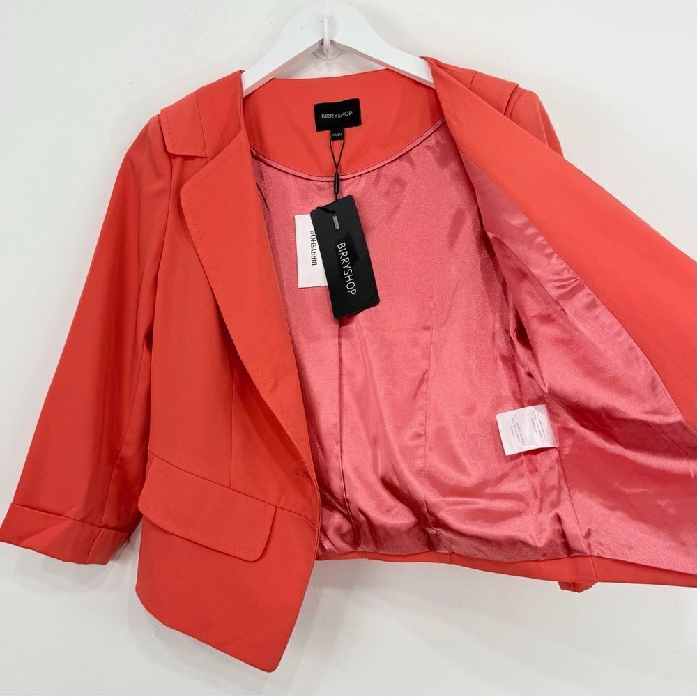 Birryshop Coral Orange Asian Lined Sprin Summer Blazer Jacket NEW - Picture 7 of 16